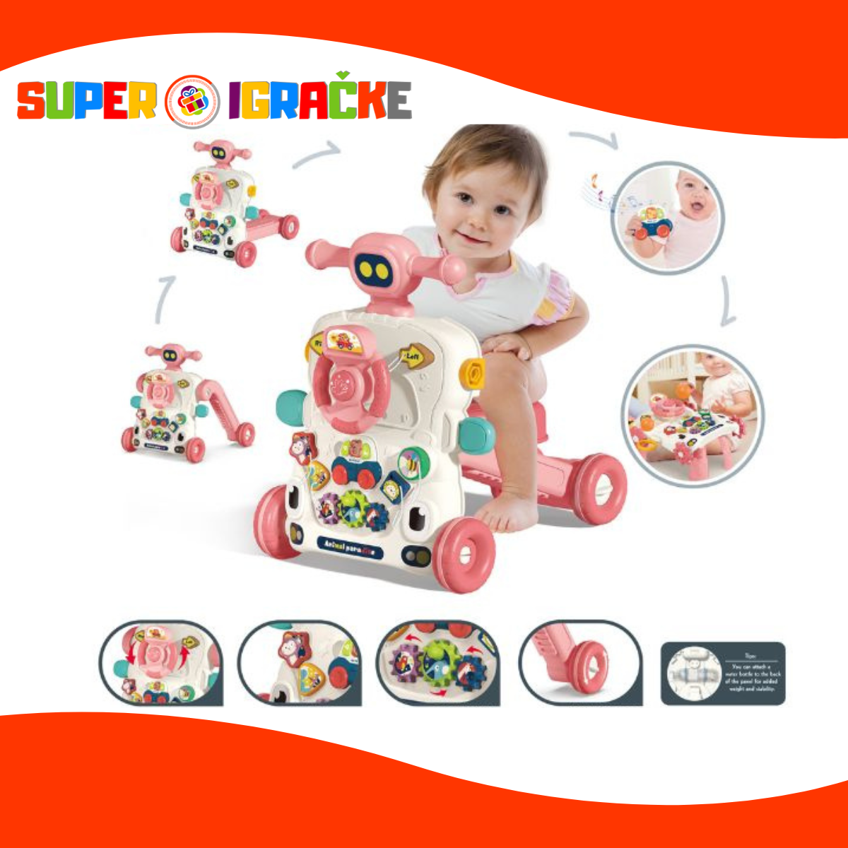 Bebi hodalica 6 u 1 roze