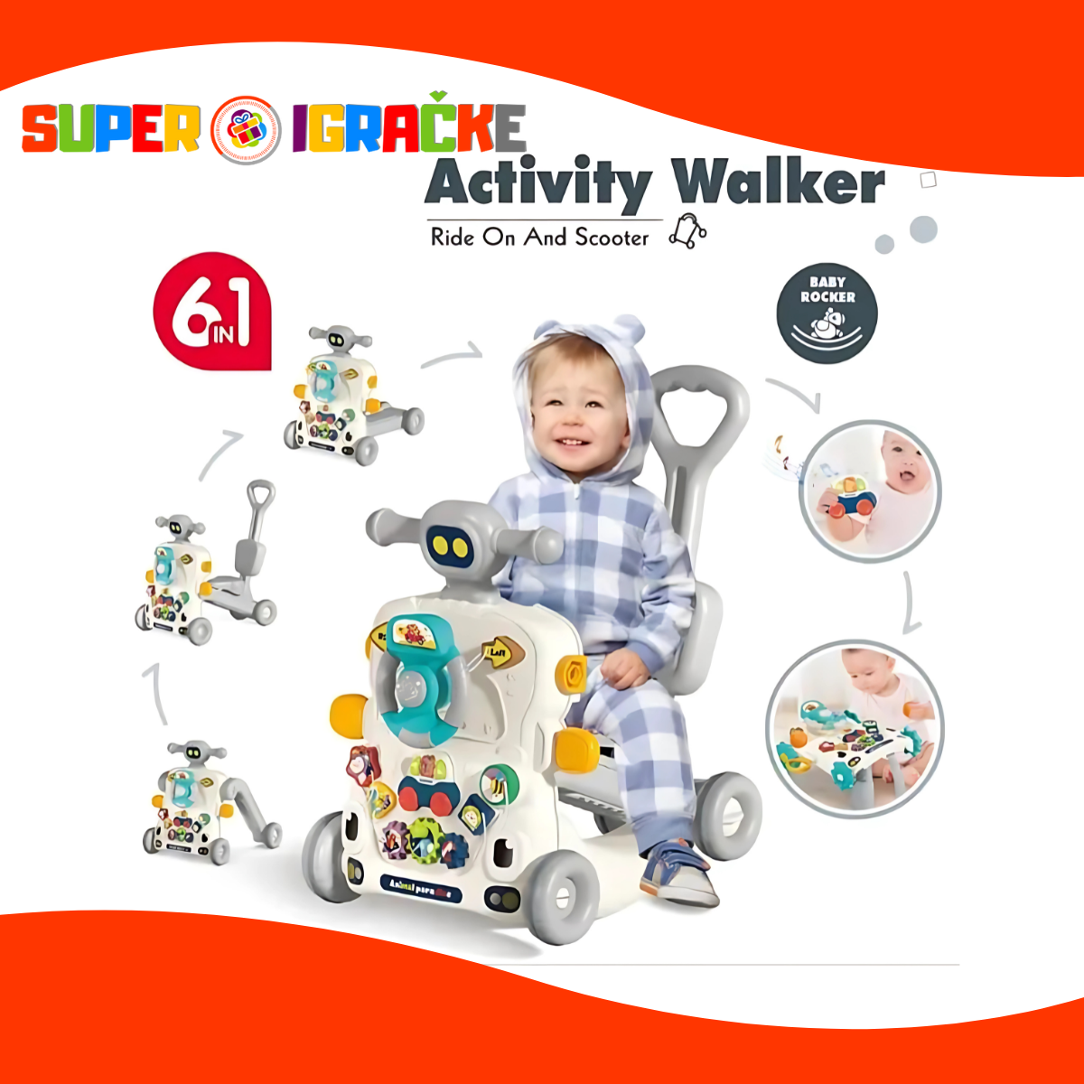 Bebi hodalica 6 u 1 siva