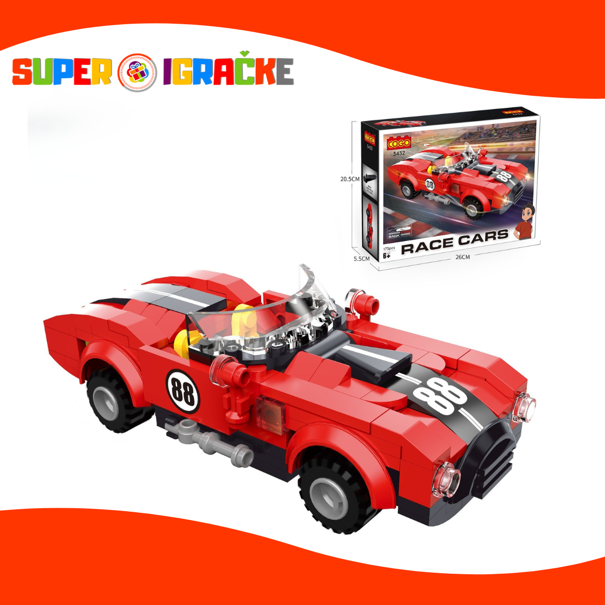 Cogo kocke - Trkački auto crveni 173 delova