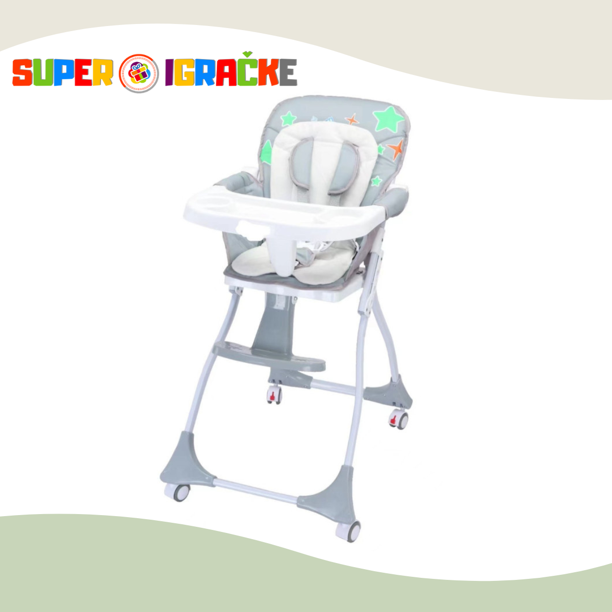 Dečija hranilica sa točkićima siva