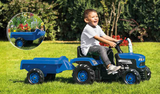 Dolu traktor na pedale sa prikolicom plavi