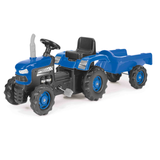 Dolu traktor na pedale sa prikolicom plavi