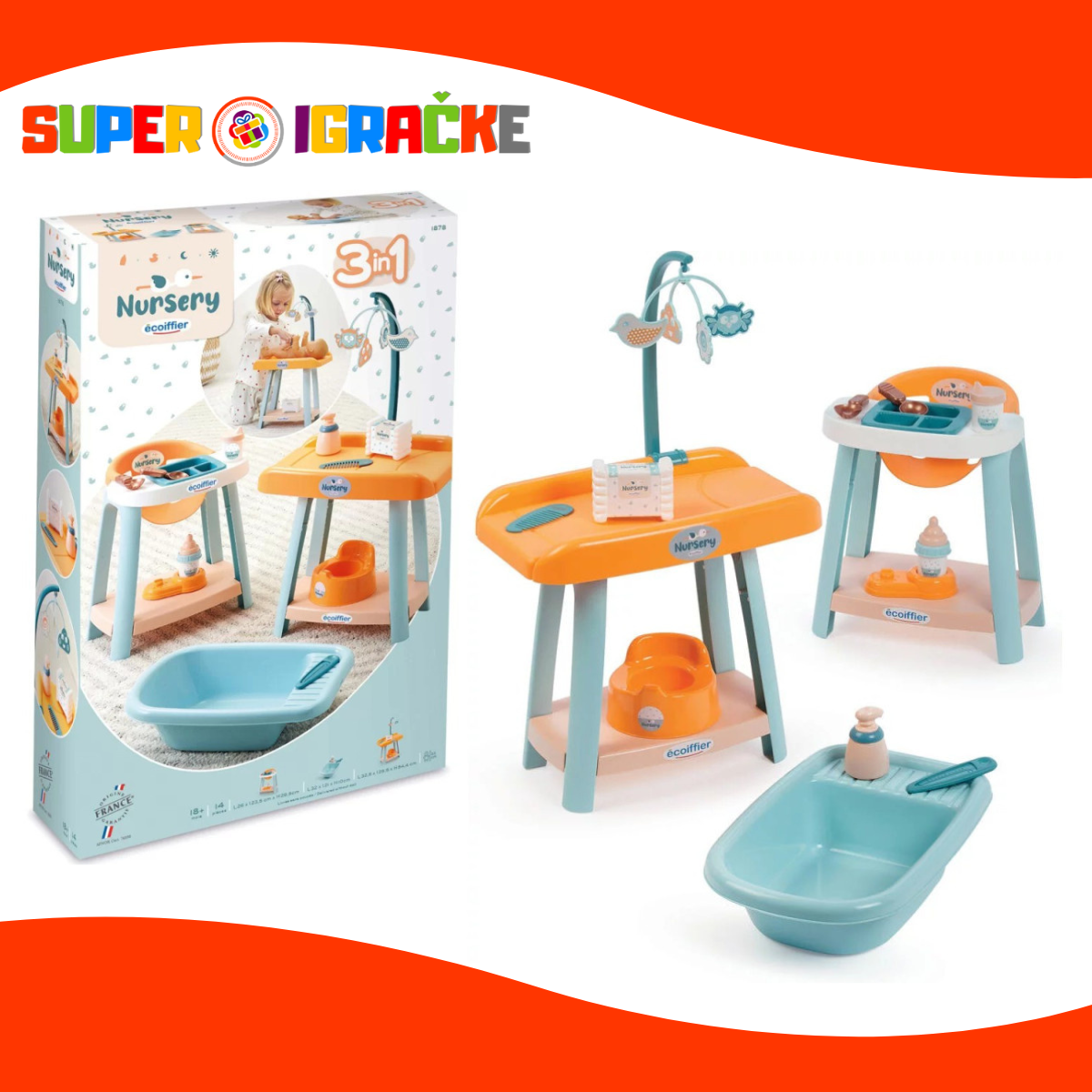 Ecoiffier 3 u 1 set za bebe lutke