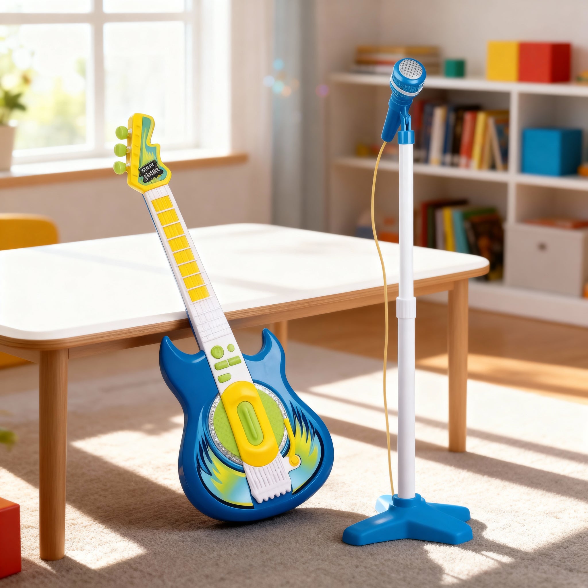 Električna gitara sa mikrofonom i stalkom