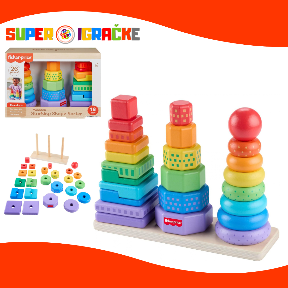 Fisher Price - Drvene kule za slaganje
