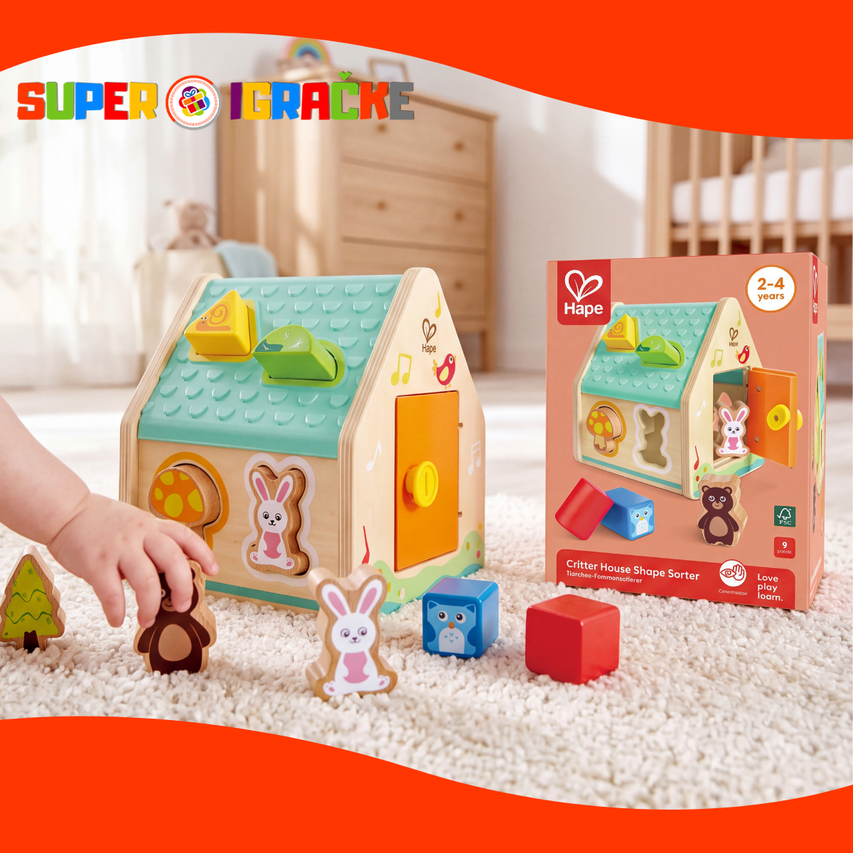 Hape sorter oblika drvena kućica