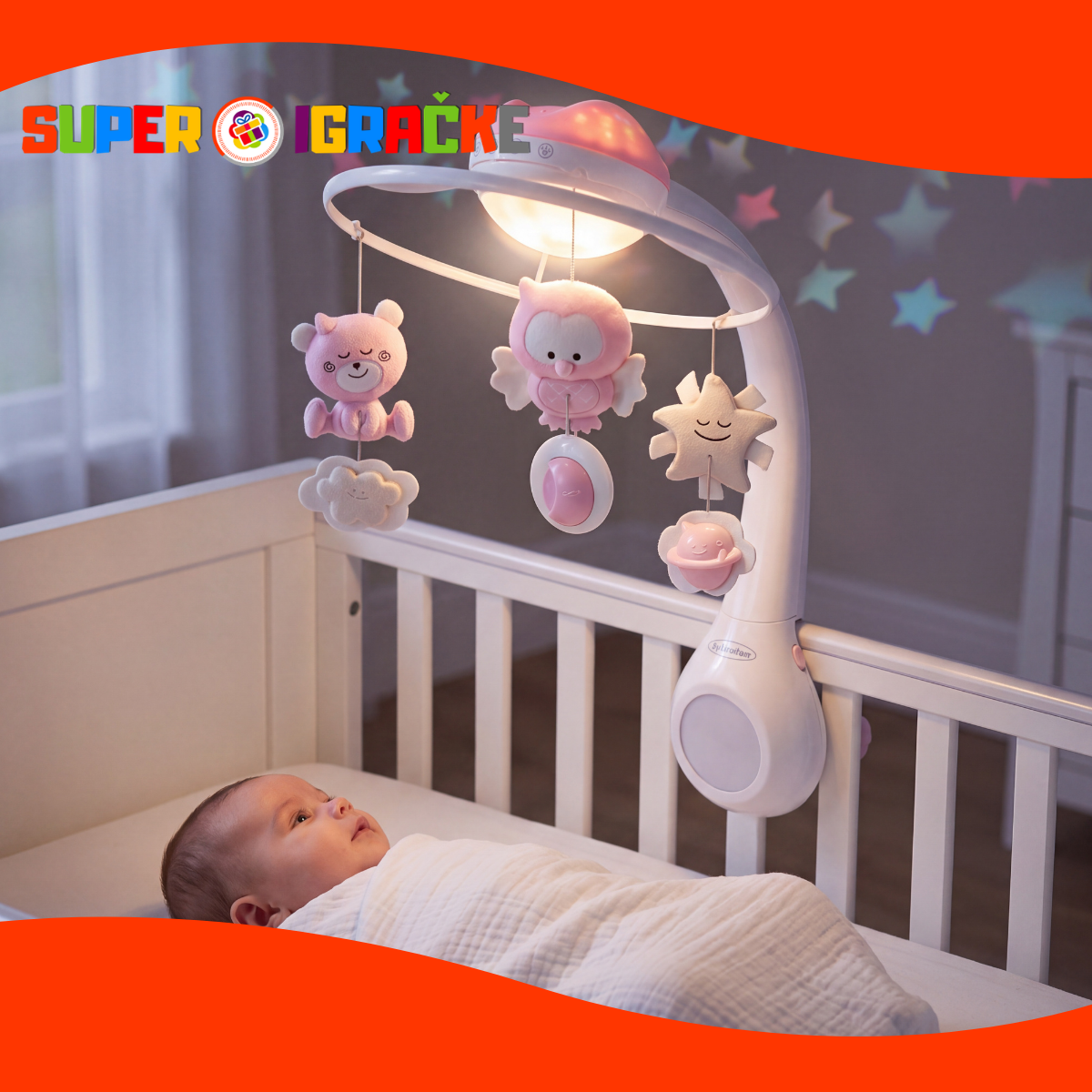 Infantino muzička vrteška za krevetac i projektor roze