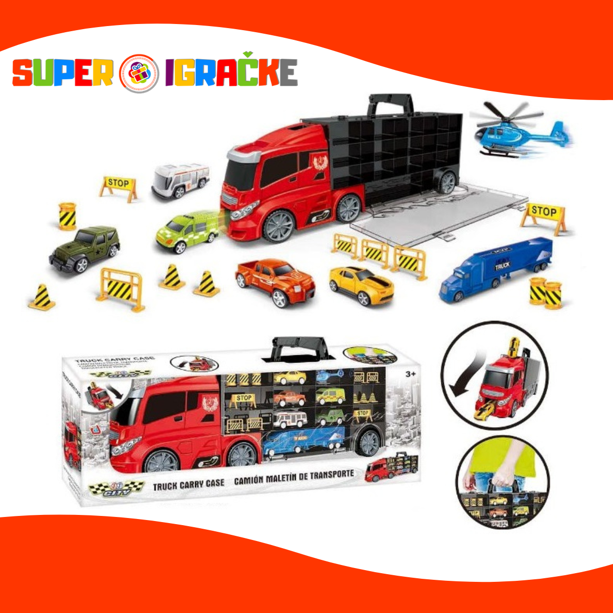 Kamion tegljač 7 vozila - crveni