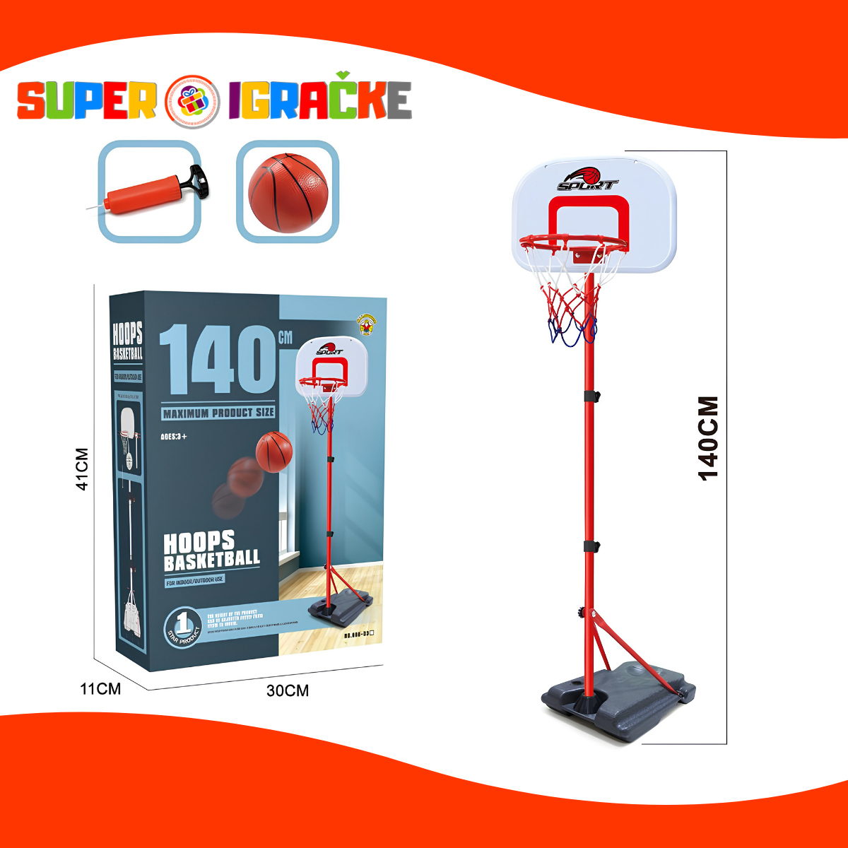 Koš tabla i postolje 140cm