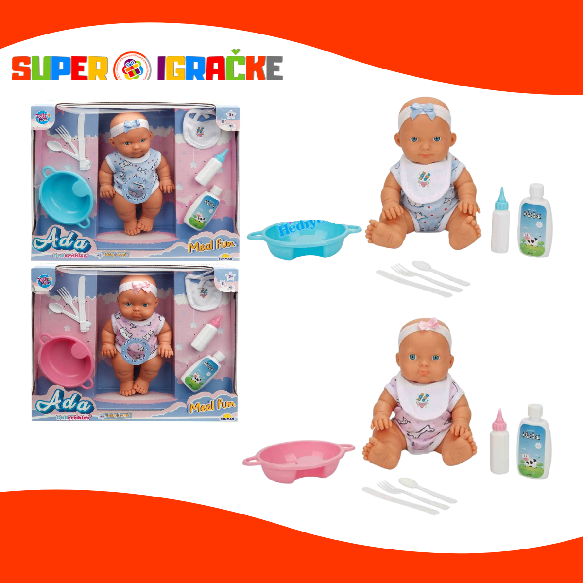 Lutka beba Ada i set za hranjenje