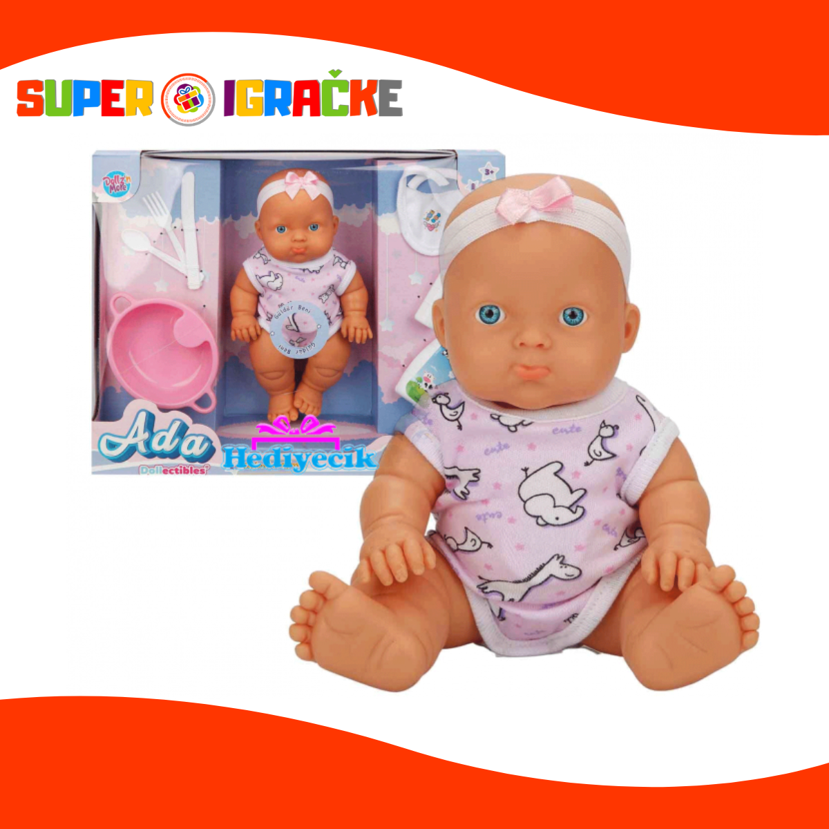 Lutka beba Ada i set za hranjenje