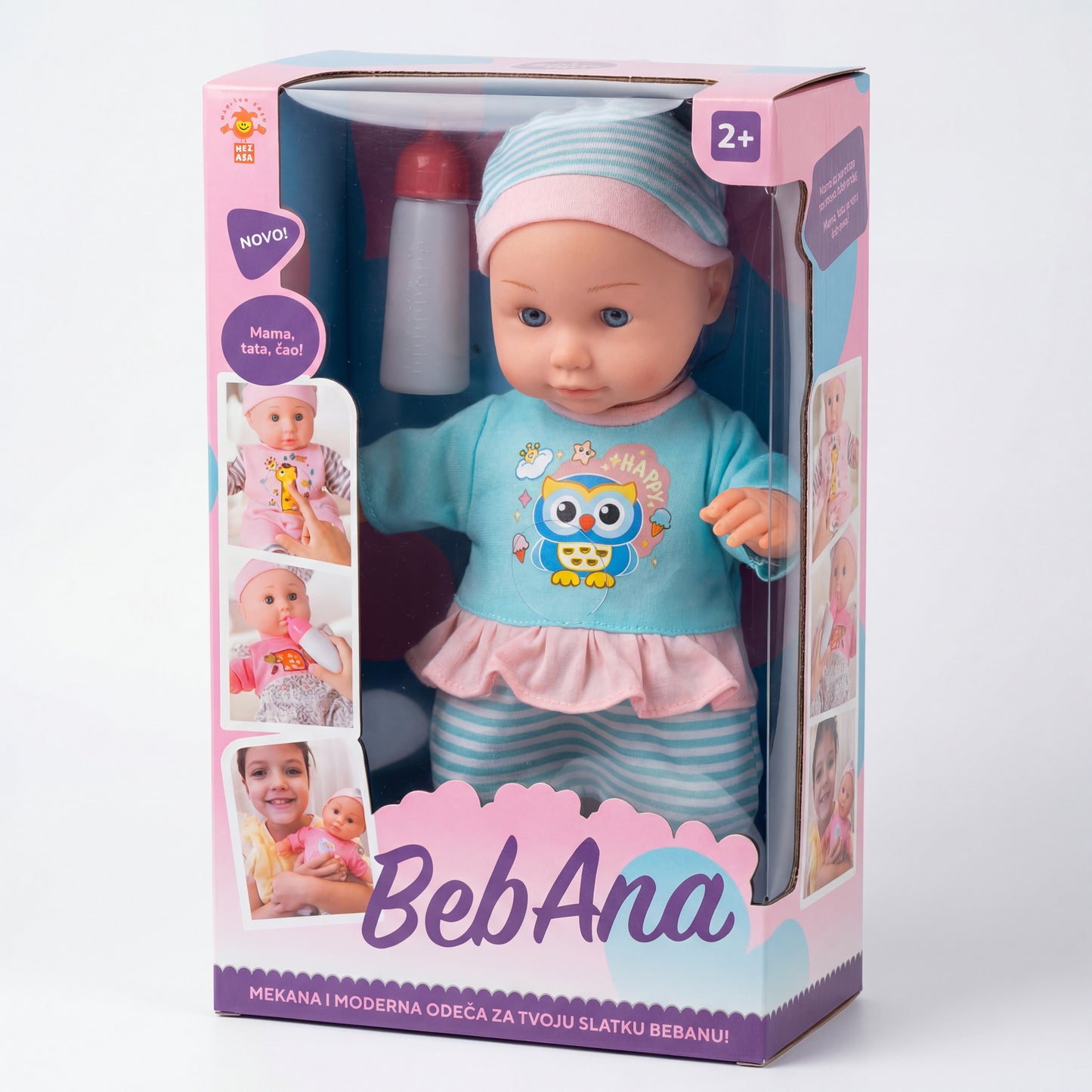 Lutka beba Sovica sa flašicom 30cm