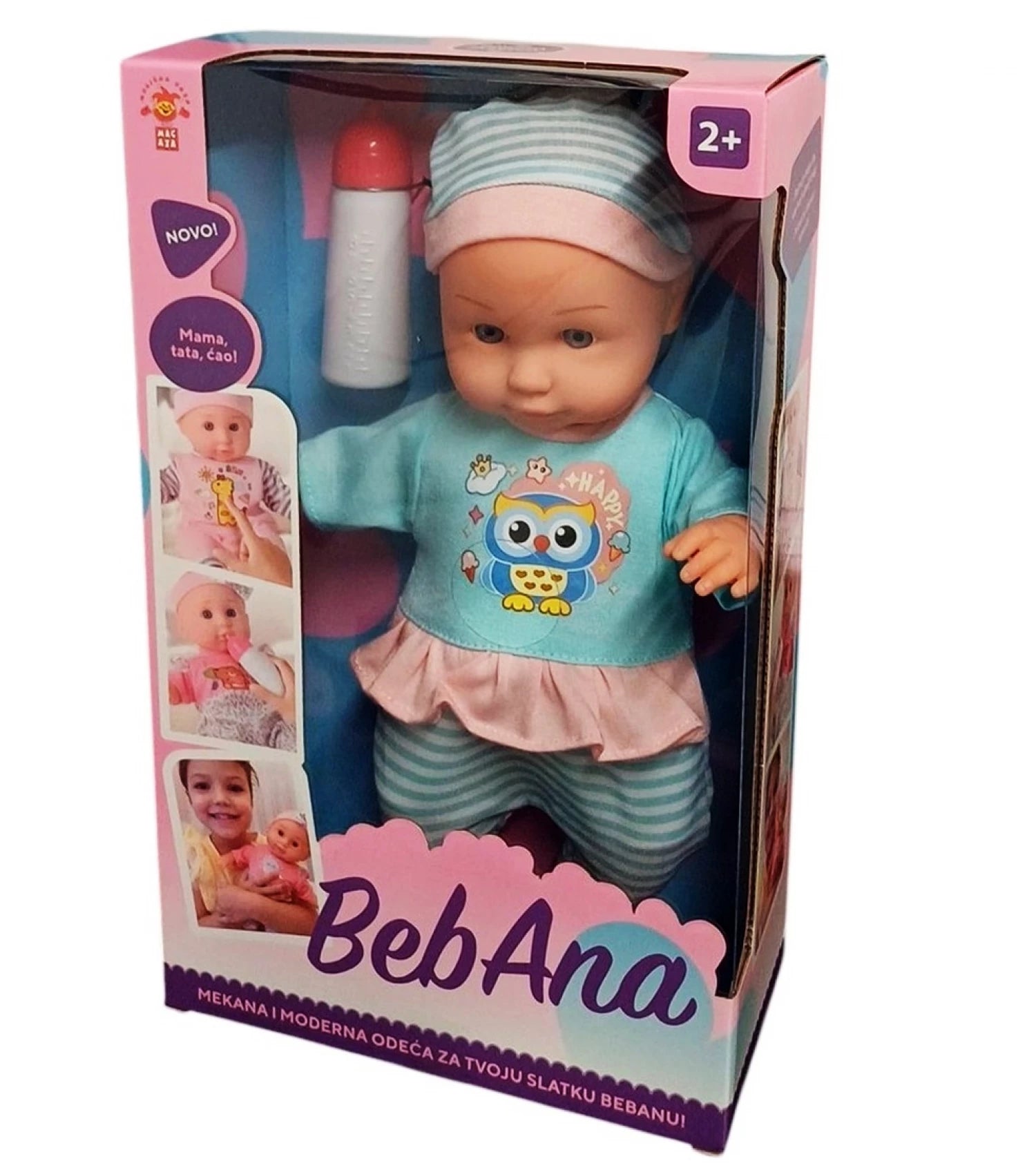 Lutka beba Sovica sa flašicom 30cm