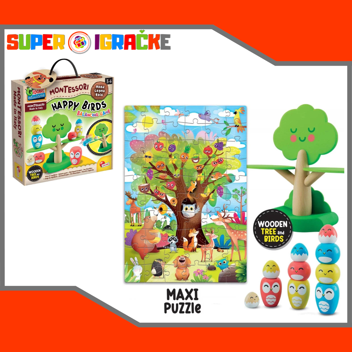 Montessori Baby Vesele Drvene Ptice