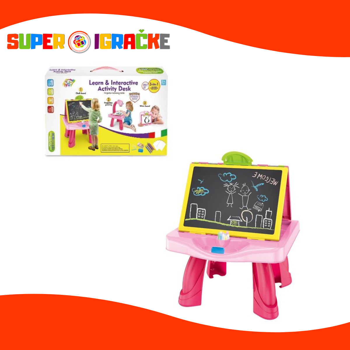 Piši - Briši tabla na stolu roze