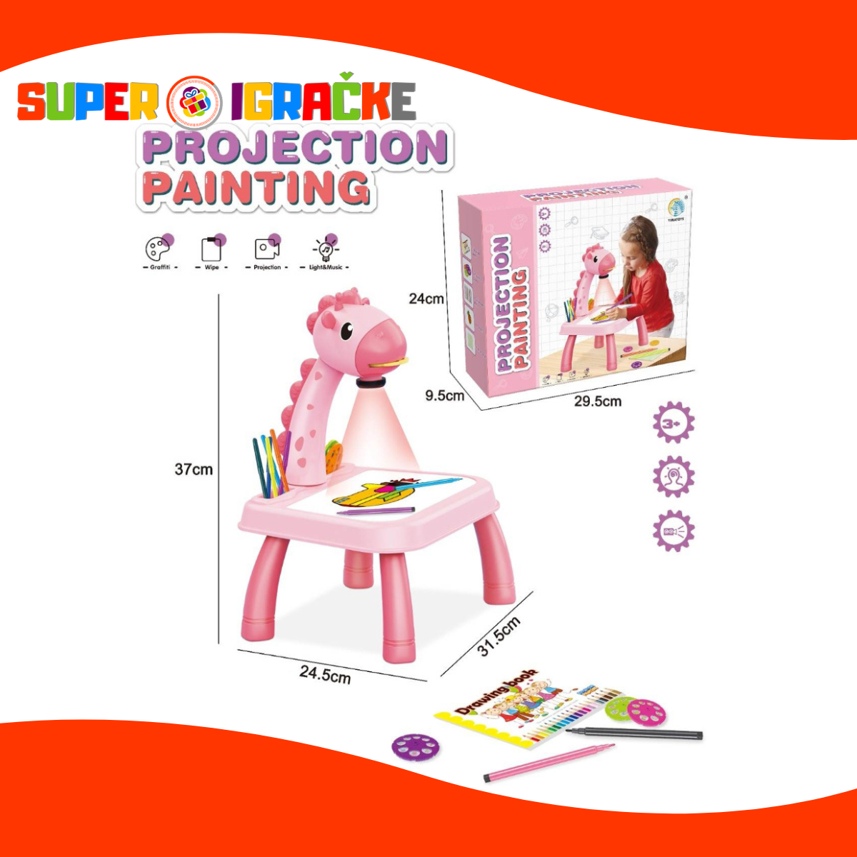 Plastični sto projektor za crtanje roze