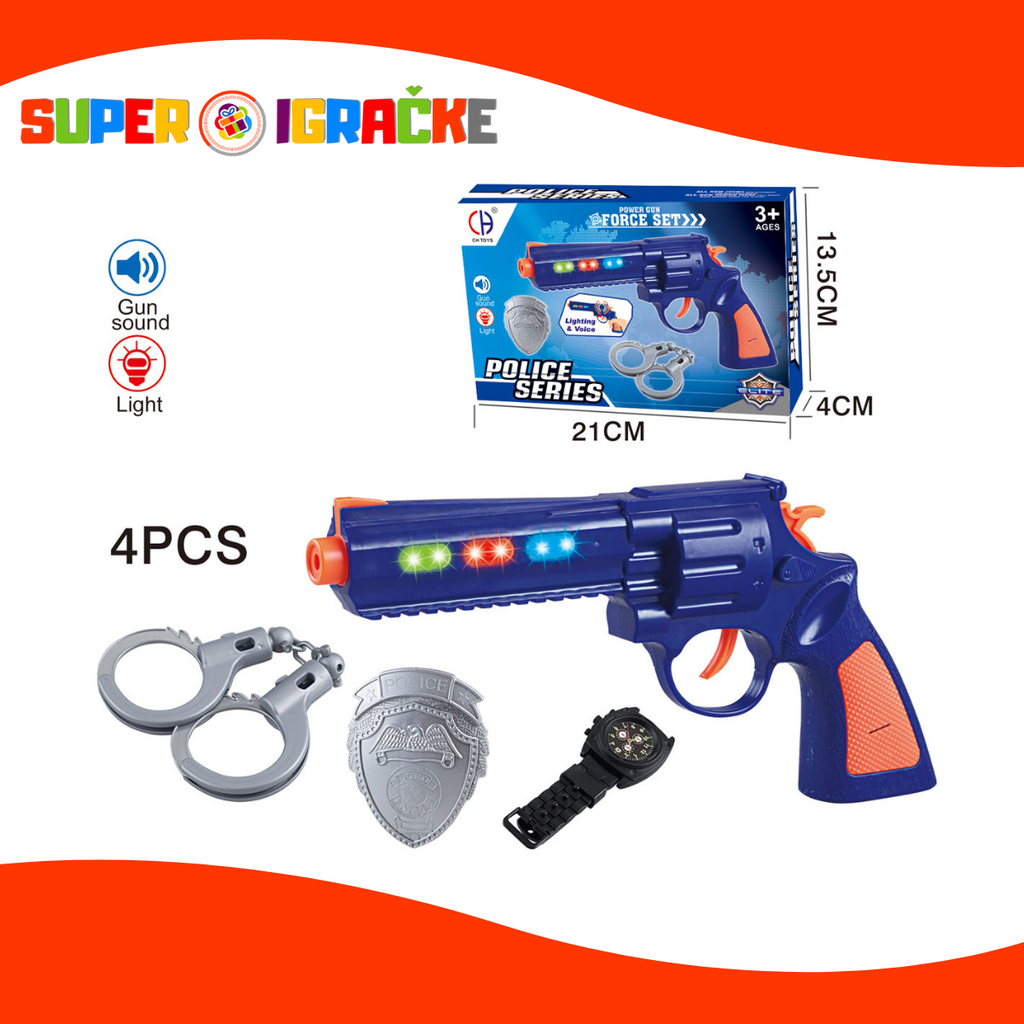 Policijski set - Pištolj, lisice, značka