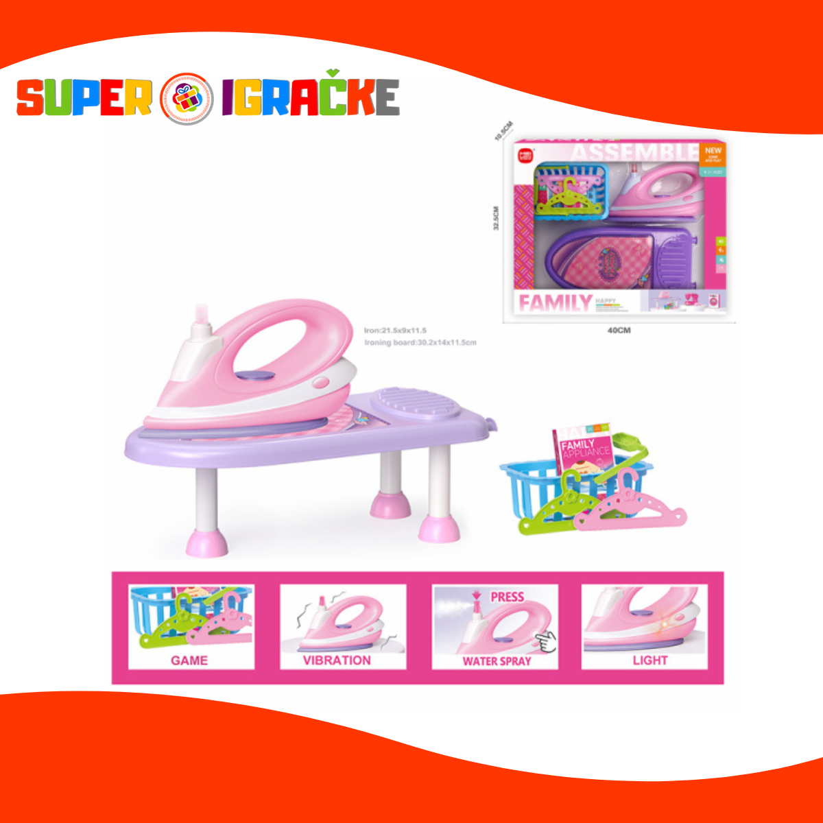 Roze set za peglanje i dodaci