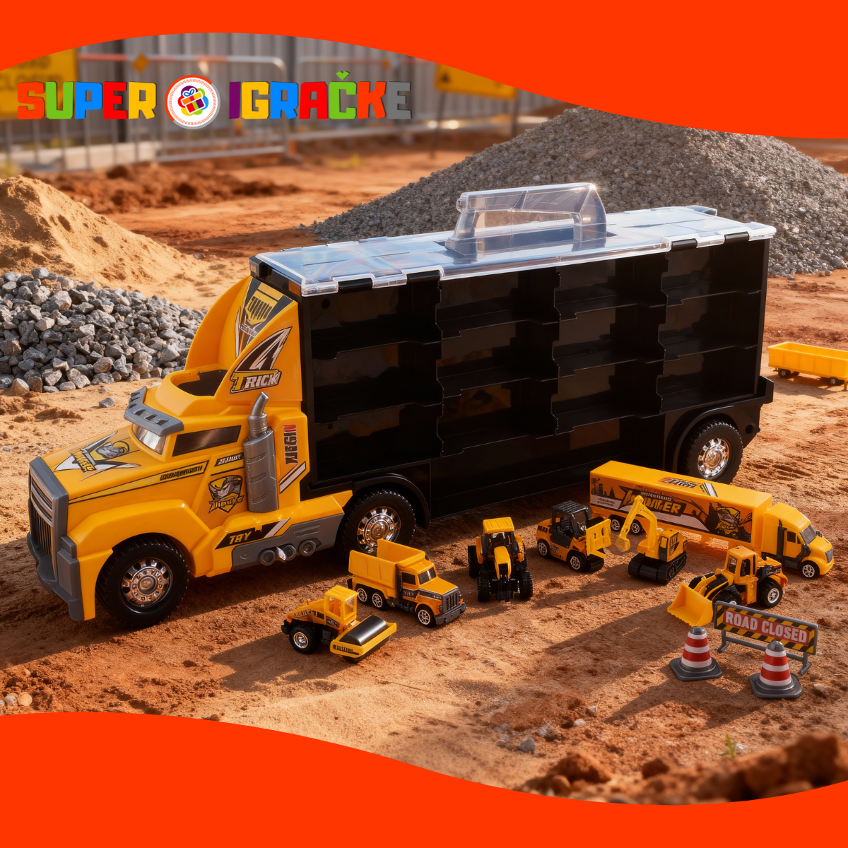 Set kamion sa mašinama i znakovima