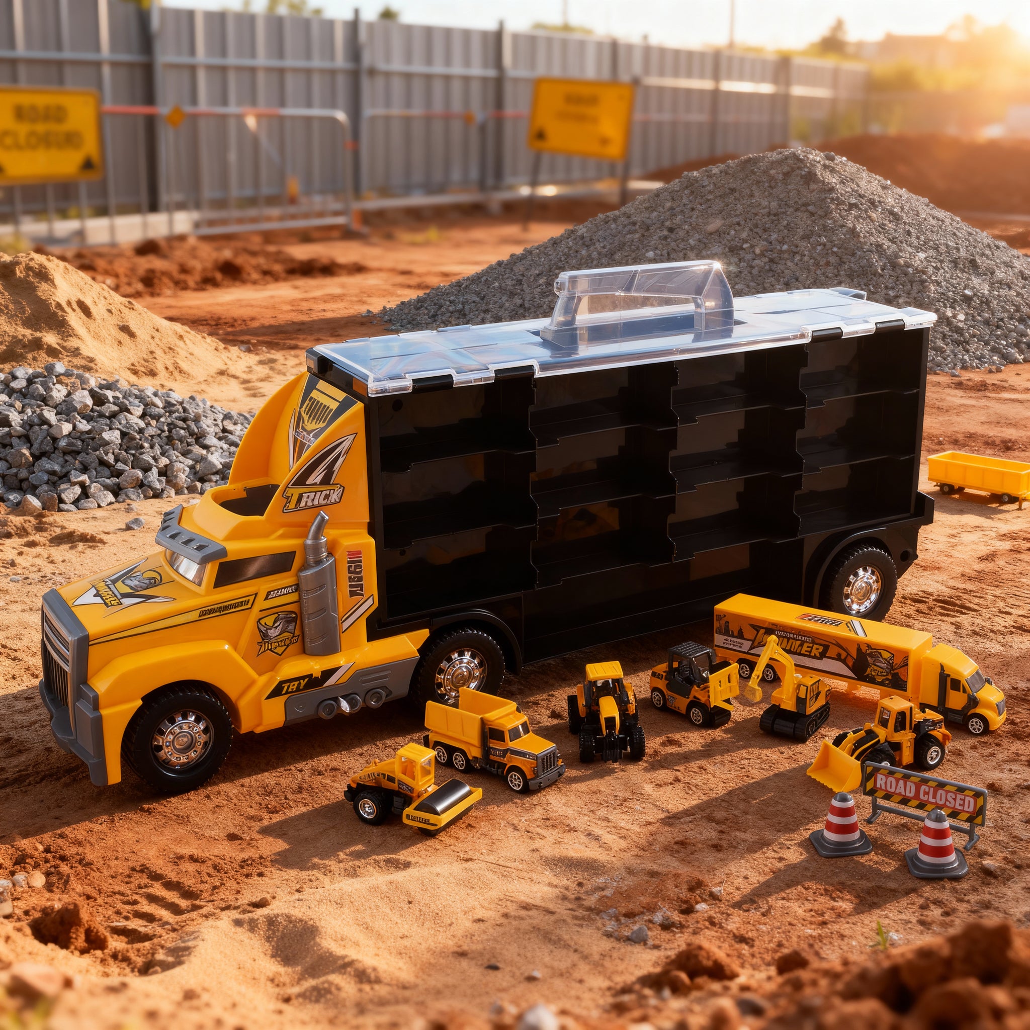 Set kamion sa mašinama i znakovima