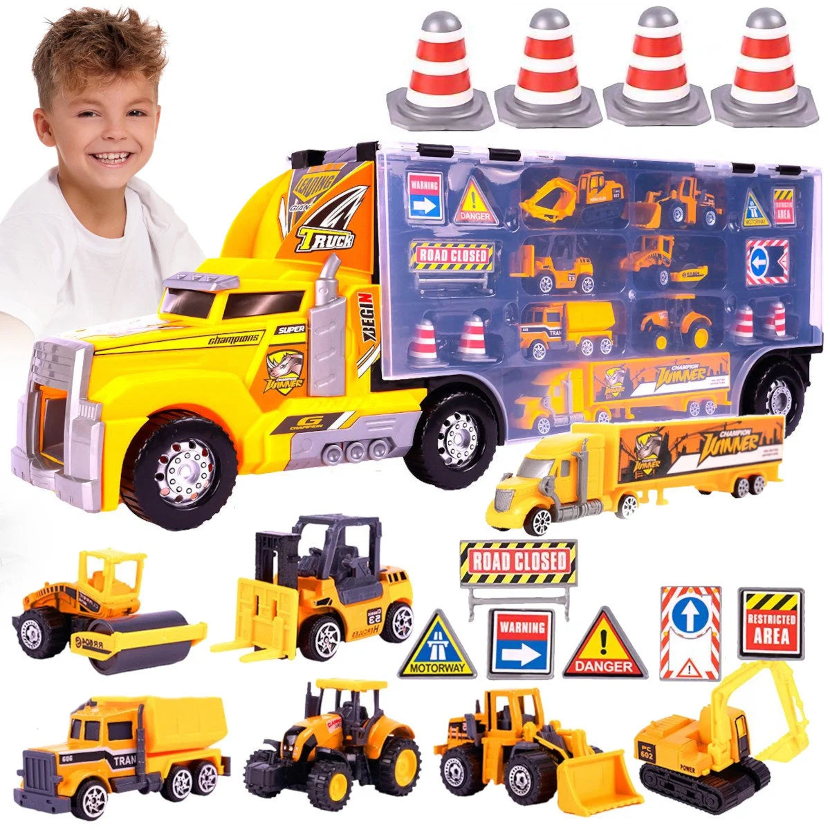 Set kamion sa mašinama i znakovima