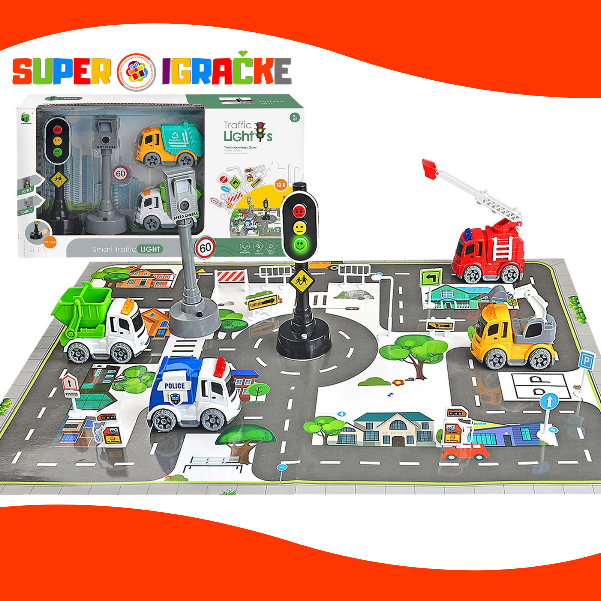 Set za igru semafor sa autićima i podlogom
