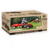 Traktor na pedale sa prikolicom crveni