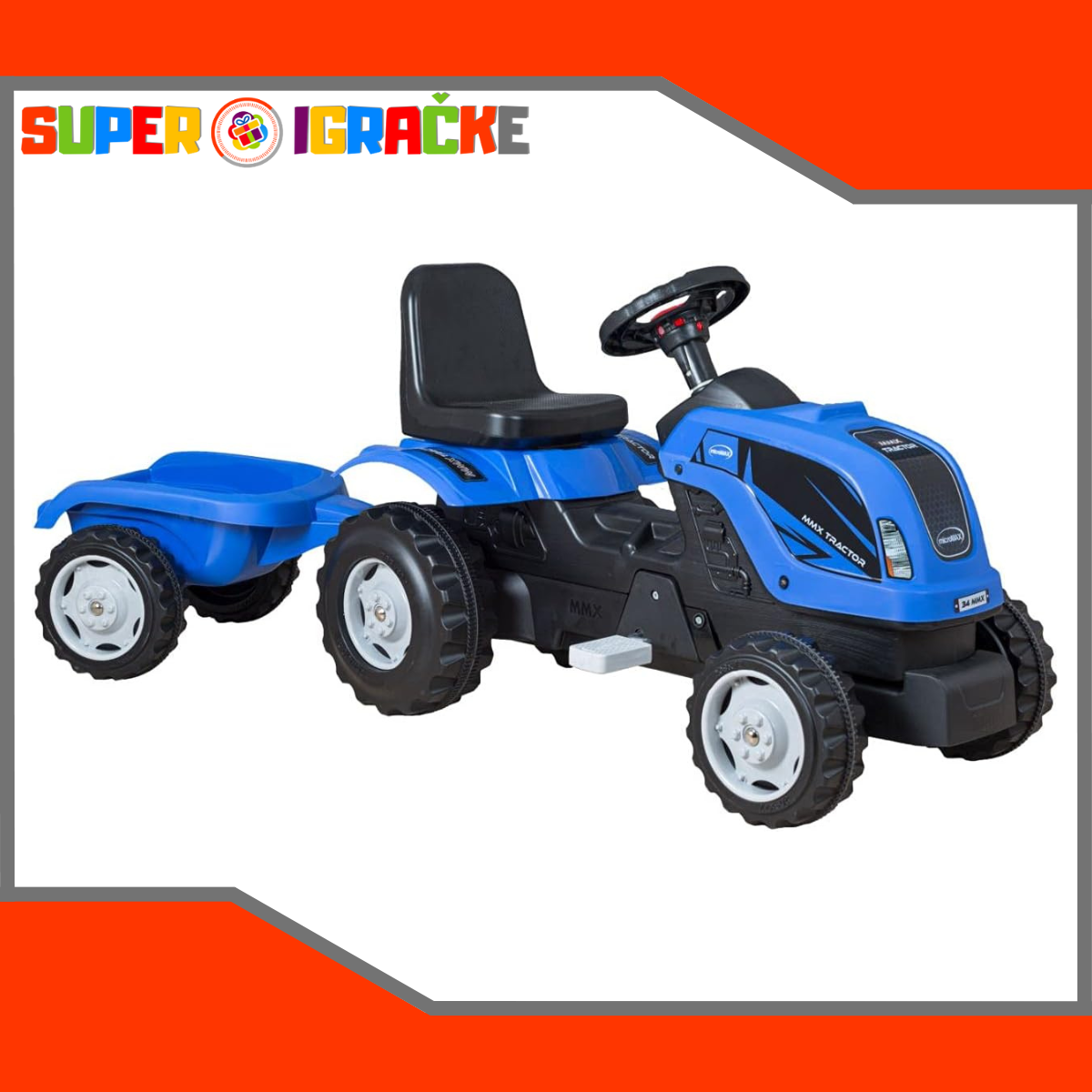 Traktor na pedale sa prikolicom plavi