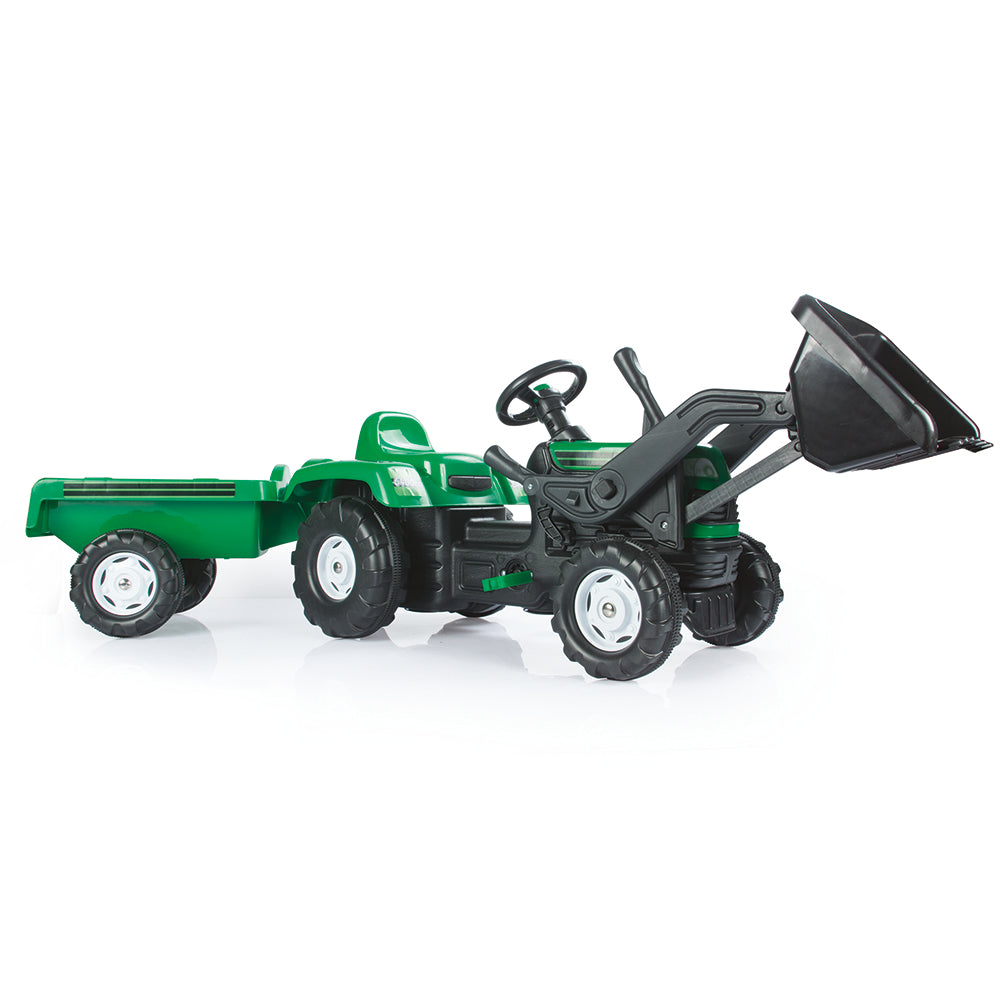 Traktor sa kasikom i prikolicom zeleni
