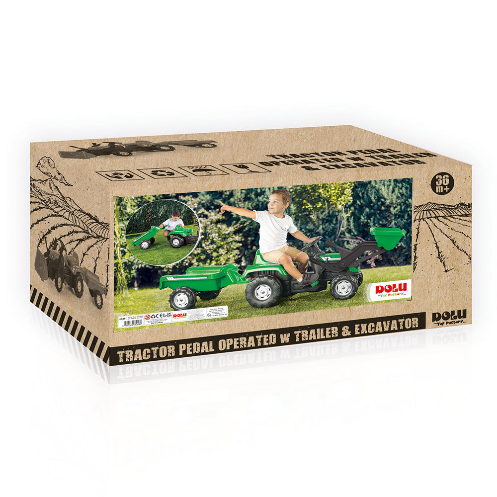 Traktor sa kasikom i prikolicom zeleni