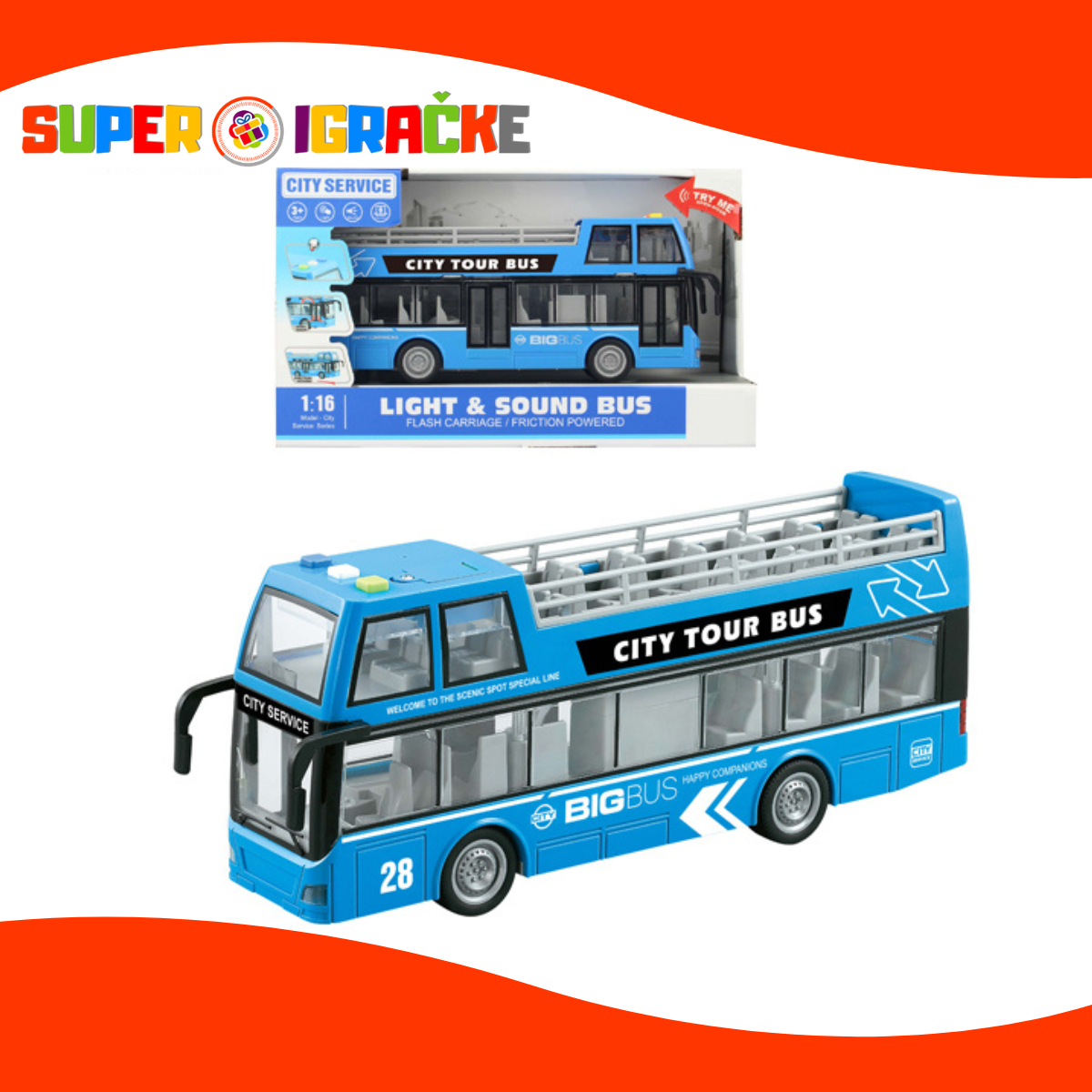 Wenyi autobus na dva sprata plavi