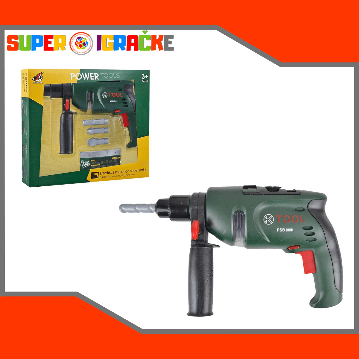 Aku bušilica sa dodacima, zvukom i svetlom - Super Igračke