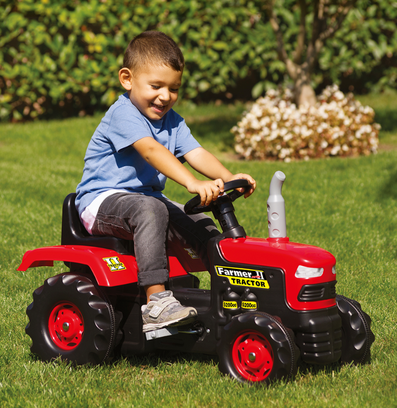 Dolu traktor na pedale crveni