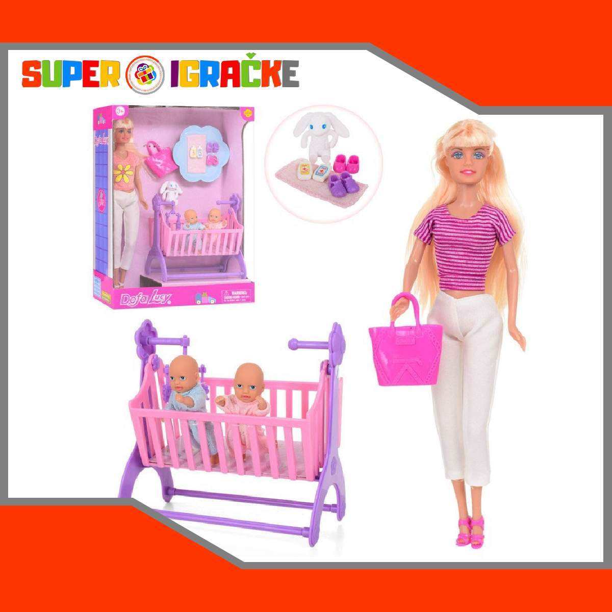 Defa lutka sa bebom u kolicima lutke za dvojcice